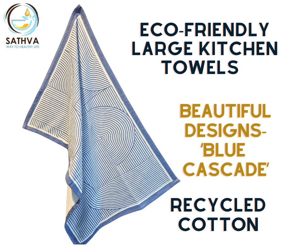 Kitchen Towel / Tea Towel - 100% Recycled Cotton - Blue Cascade