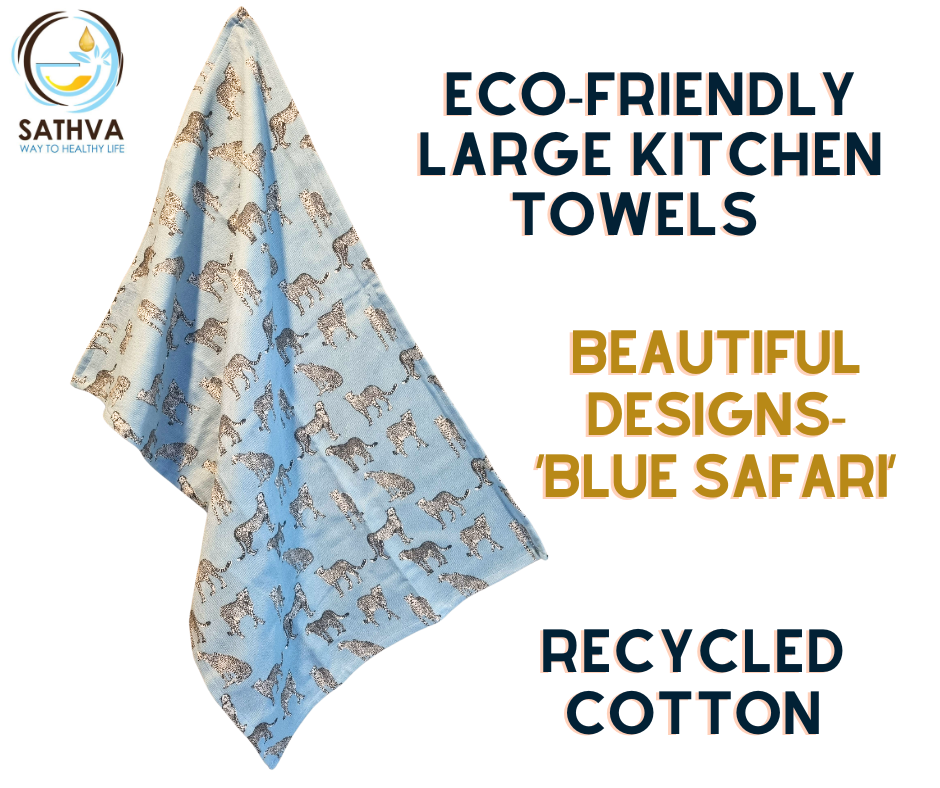 Kitchen Towel / Tea Towel - 100% Recycled Cotton - Blue Safari